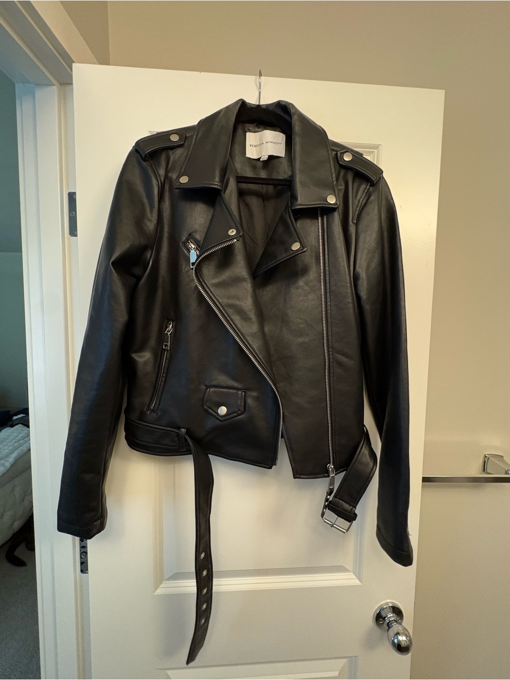 Rebecca Minkoff Black Leather Moto Jacket with Belt